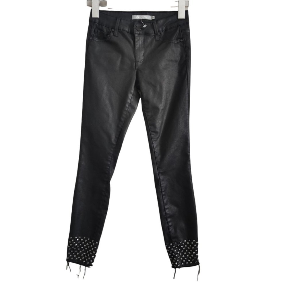 Tractr Black Shiny Skinny Jeans Studded Distressed Size 10